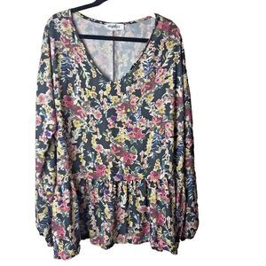 Haptics Women's Multicolor Floral V-Neck Long Sleeve Gathered‎ Bottom Size 3X